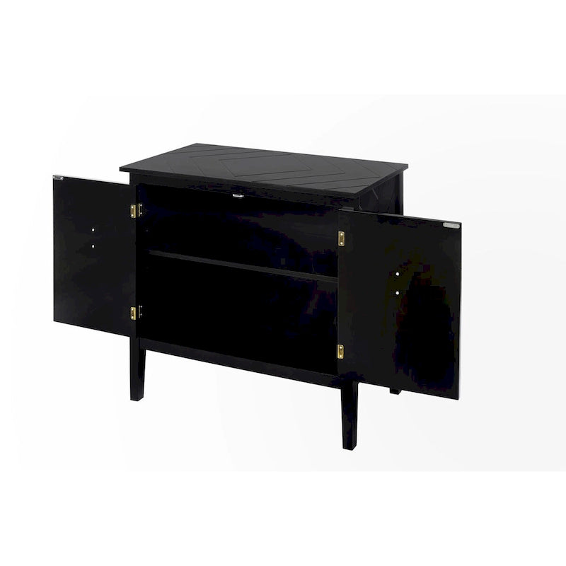 Vintage Style Two Door Wood Storage Cabinet with Antique Brass Handles