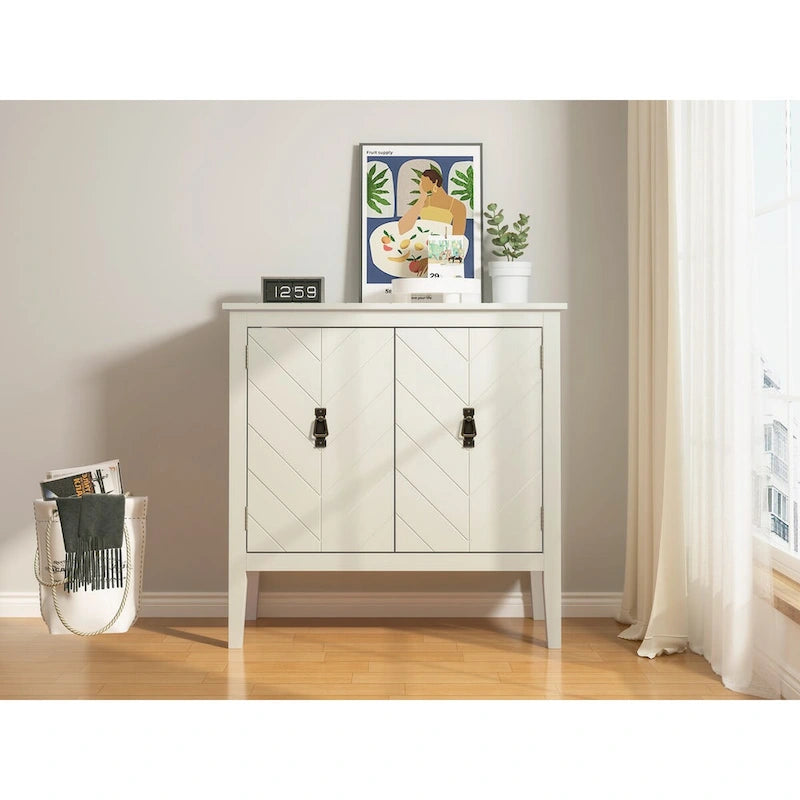 Vintage Style Two Door Wood Storage Cabinet with Antique Brass Handles