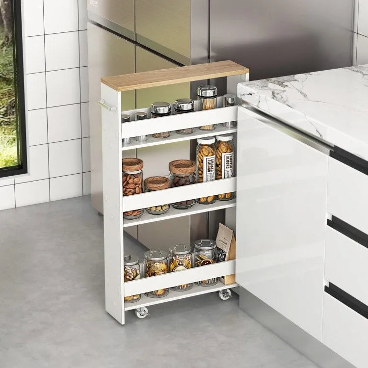 4-Tier Slim Rolling Storage Cart with Lockable Wheels, White/Black/Grey