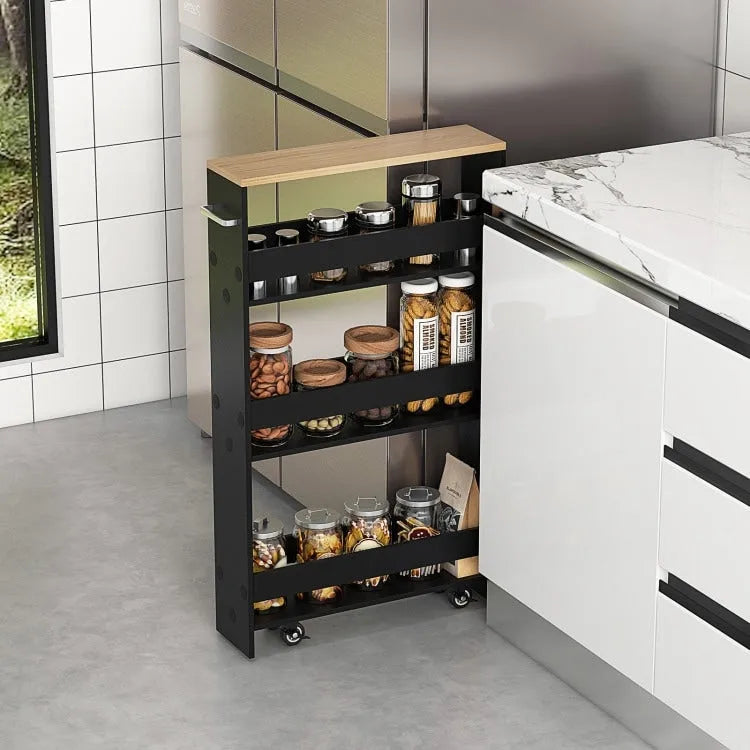 4-Tier Slim Rolling Storage Cart with Lockable Wheels, White/Black/Grey