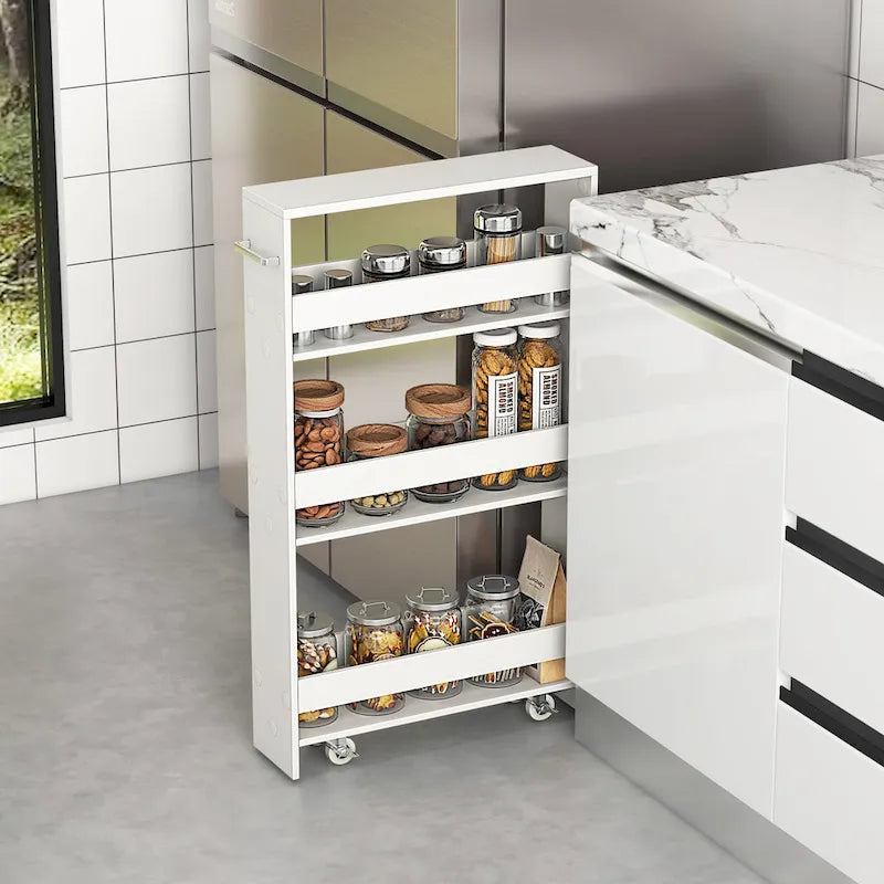 4-Tier Slim Rolling Storage Cart with Lockable Wheels, White/Black/Grey