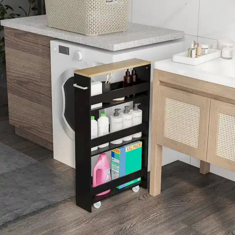 4-Tier Slim Rolling Storage Cart with Lockable Wheels, White/Black/Grey