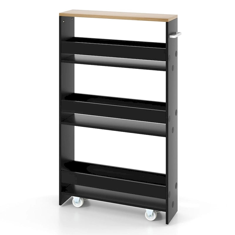 4-Tier Slim Rolling Storage Cart with Lockable Wheels, White/Black/Grey