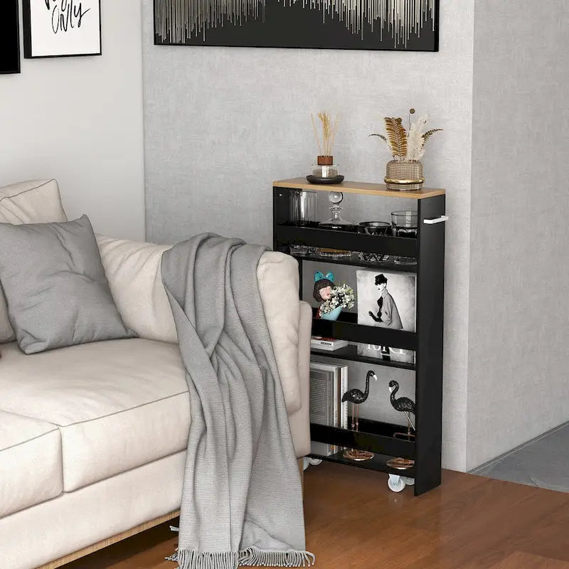4-Tier Slim Rolling Storage Cart with Lockable Wheels, White/Black/Grey