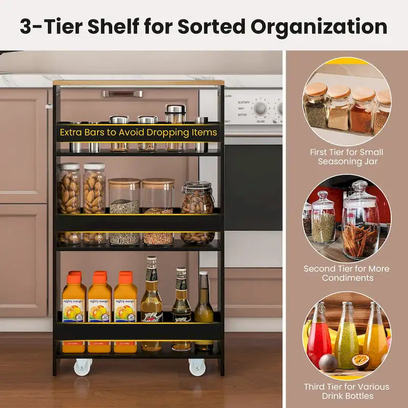 4-Tier Slim Rolling Storage Cart with Lockable Wheels, White/Black/Grey