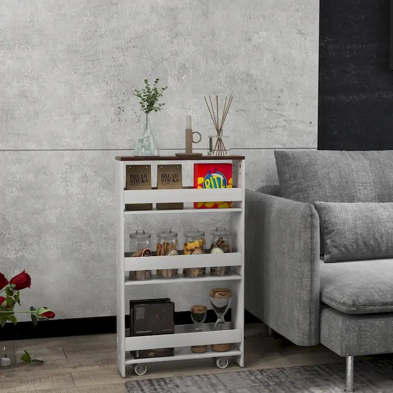 4-Tier Slim Rolling Storage Cart with Lockable Wheels, White/Black/Grey