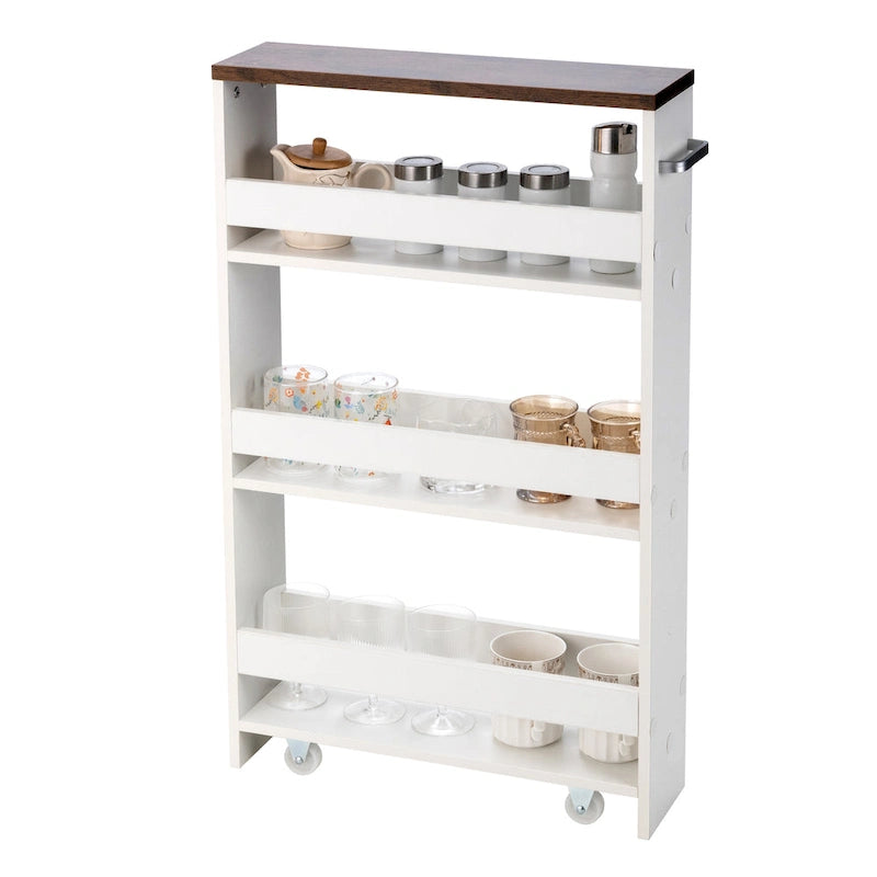 4-Tier Slim Rolling Storage Cart with Lockable Wheels, White/Black/Grey