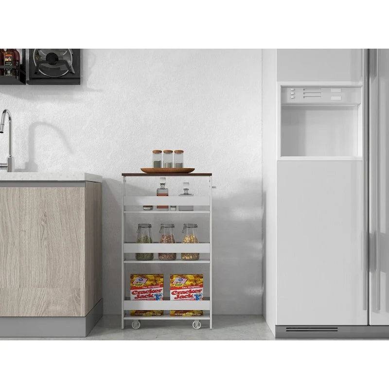 4-Tier Slim Rolling Storage Cart with Lockable Wheels, White/Black/Grey