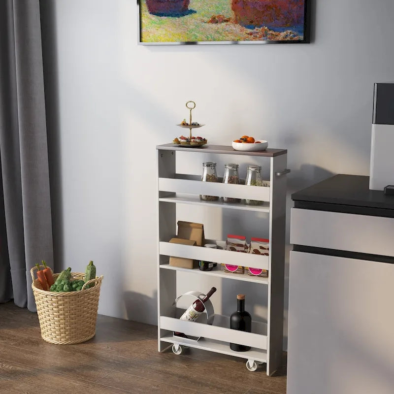 4-Tier Slim Rolling Storage Cart with Lockable Wheels, White/Black/Grey