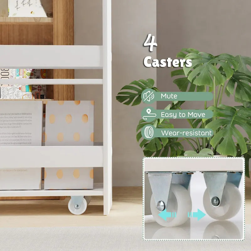 4-Tier Slim Rolling Storage Cart with Lockable Wheels, White/Black/Grey