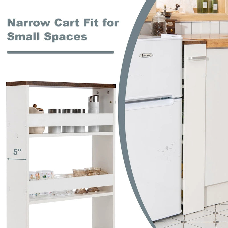 4-Tier Slim Rolling Storage Cart with Lockable Wheels, White/Black/Grey
