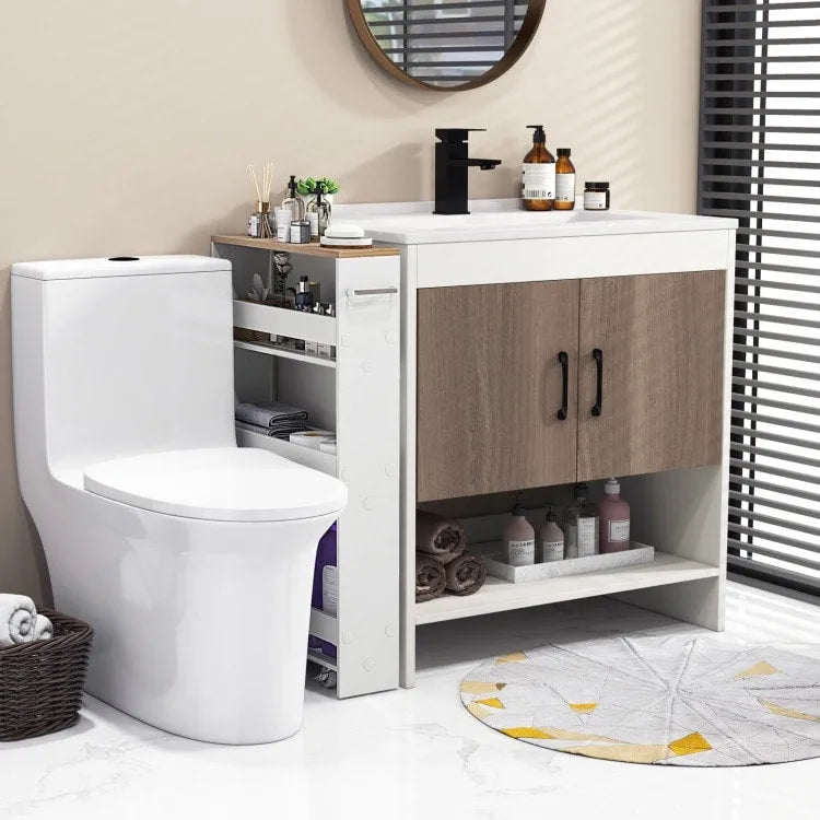 4-Tier Slim Rolling Storage Cart with Lockable Wheels, White/Black/Grey