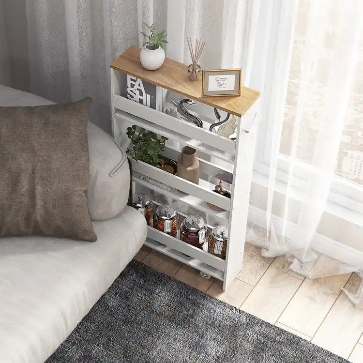4-Tier Slim Rolling Storage Cart with Lockable Wheels, White/Black/Grey