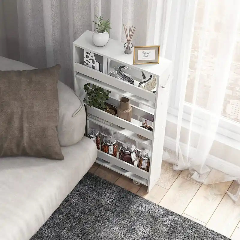 4-Tier Slim Rolling Storage Cart with Lockable Wheels, White/Black/Grey
