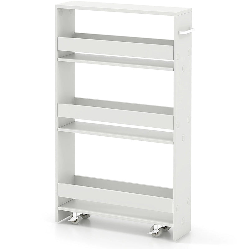 4-Tier Slim Rolling Storage Cart with Lockable Wheels, White/Black/Grey