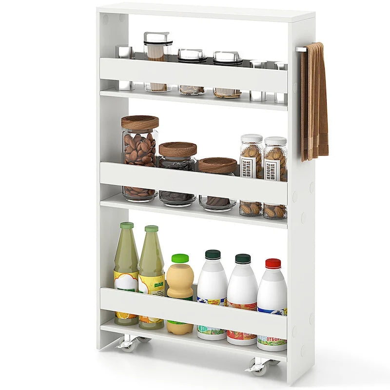 4-Tier Slim Rolling Storage Cart with Lockable Wheels, White/Black/Grey