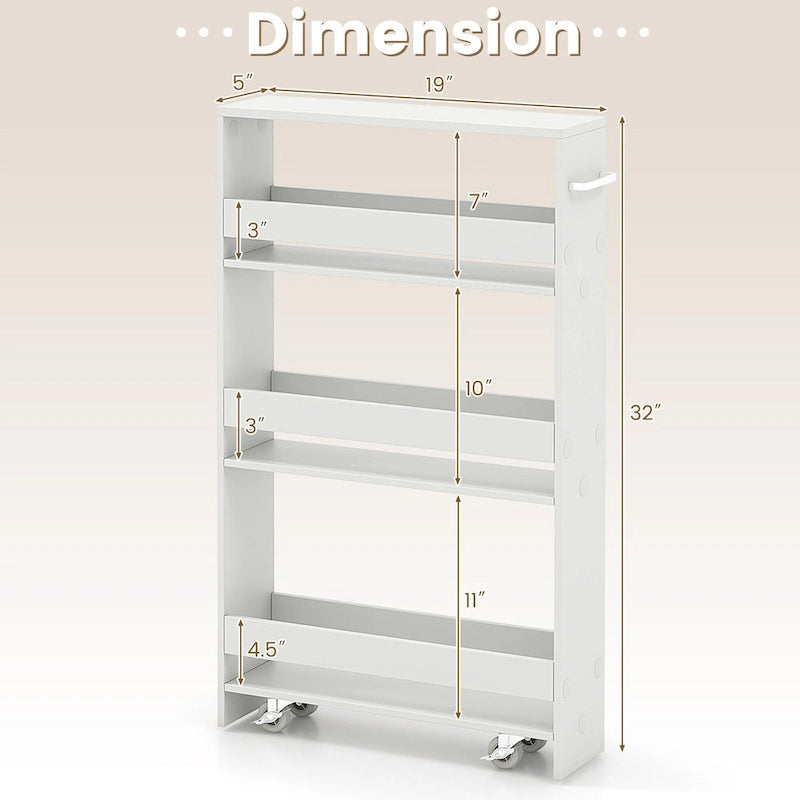 4-Tier Slim Rolling Storage Cart with Lockable Wheels, White/Black/Grey