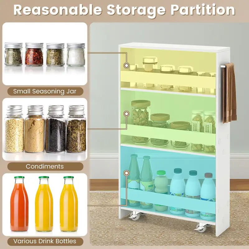 4-Tier Slim Rolling Storage Cart with Lockable Wheels, White/Black/Grey