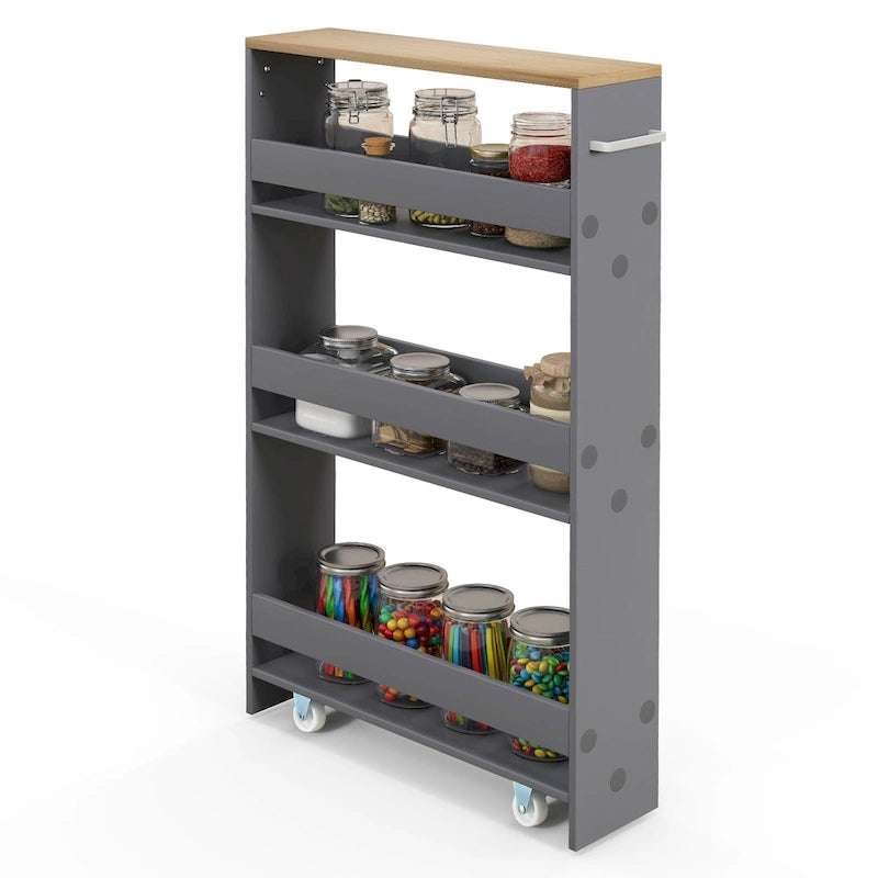 4-Tier Slim Rolling Storage Cart with Lockable Wheels, White/Black/Grey