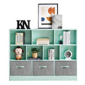 Green 3-Tier MDF Cube Storage Bookcase with Foldable Fabric Drawers