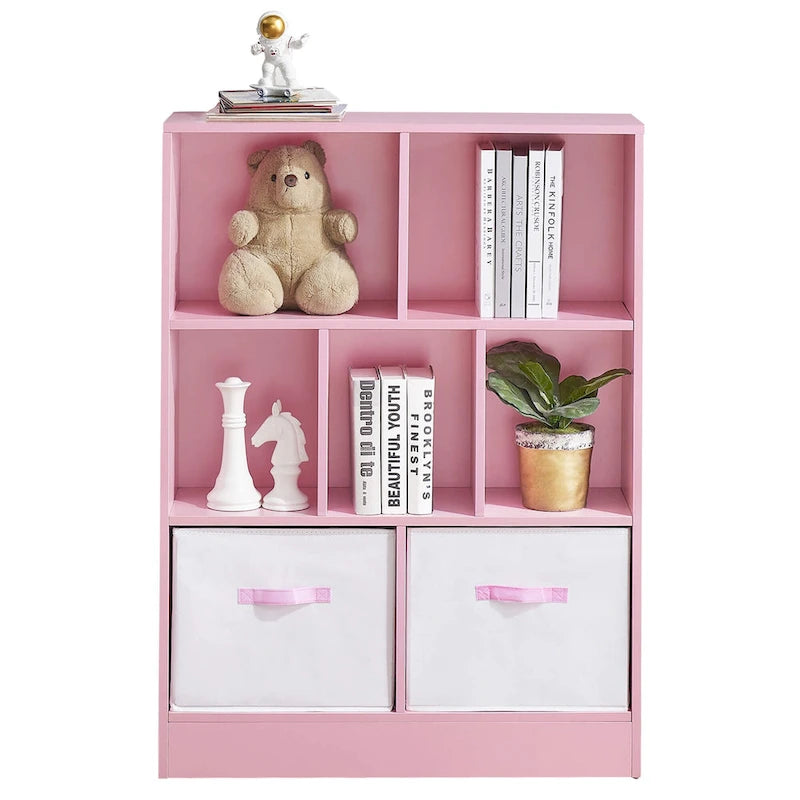 Green 3-Tier MDF Cube Storage Bookcase with Foldable Fabric Drawers
