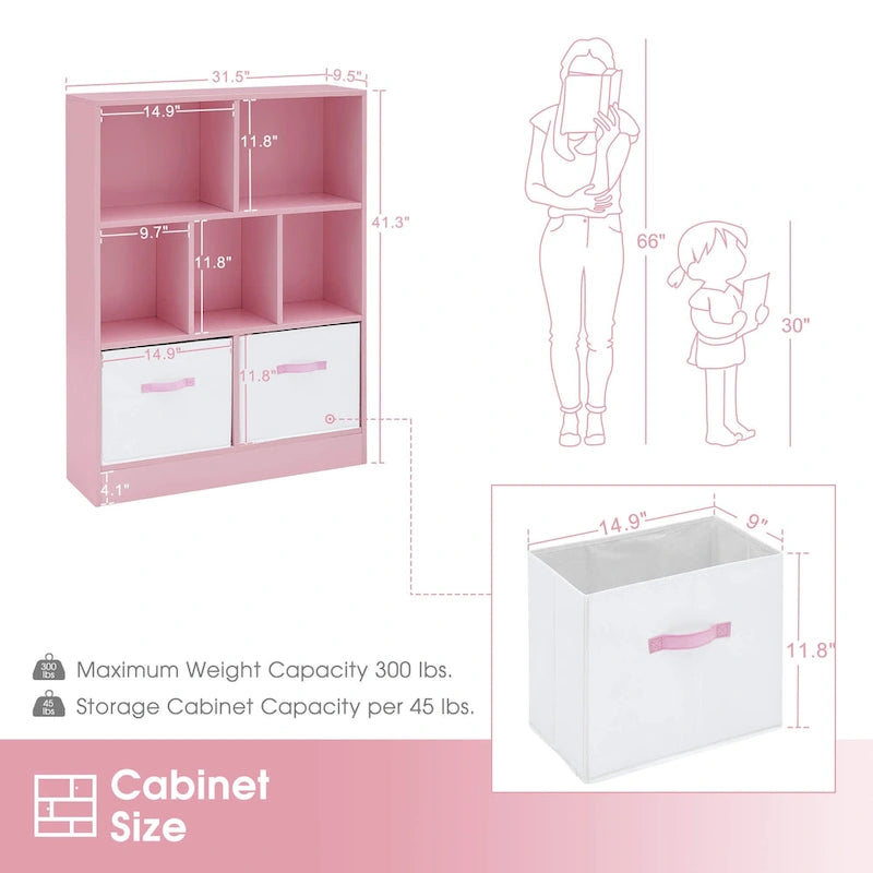 Green 3-Tier MDF Cube Storage Bookcase with Foldable Fabric Drawers