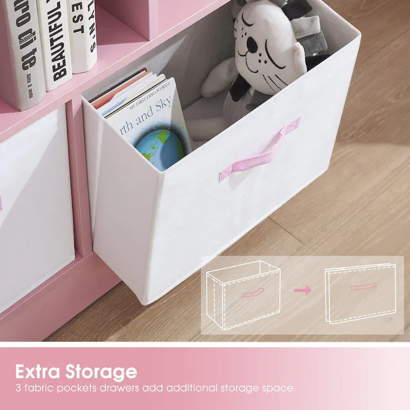 Green 3-Tier MDF Cube Storage Bookcase with Foldable Fabric Drawers