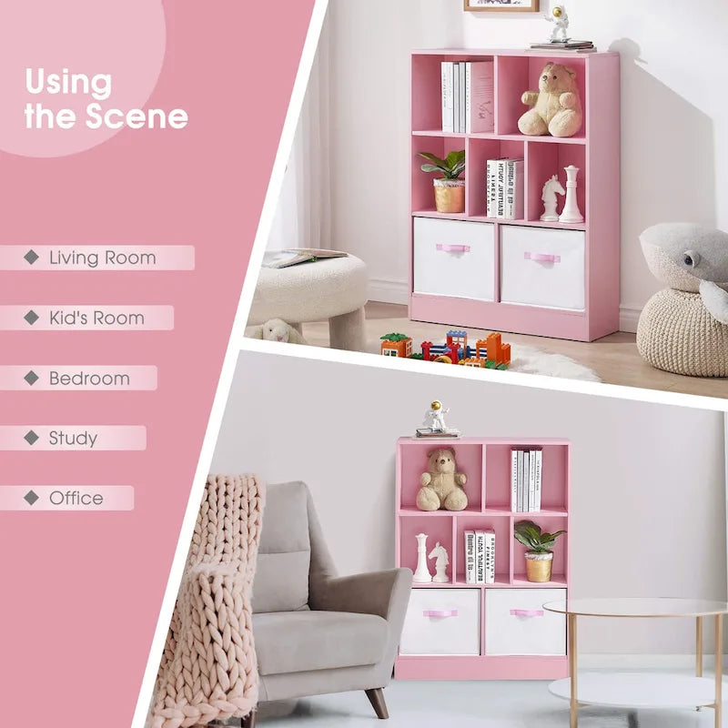 Green 3-Tier MDF Cube Storage Bookcase with Foldable Fabric Drawers