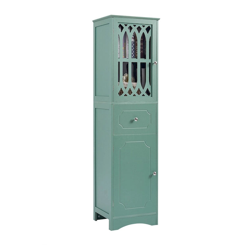 Freestanding Tall Bathroom Storage Cabinet with Drawer and Acrylic Door
