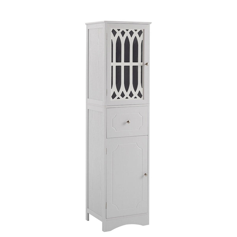 Meuble de salle de bain haut sur pied avec tiroir et porte en acrylique