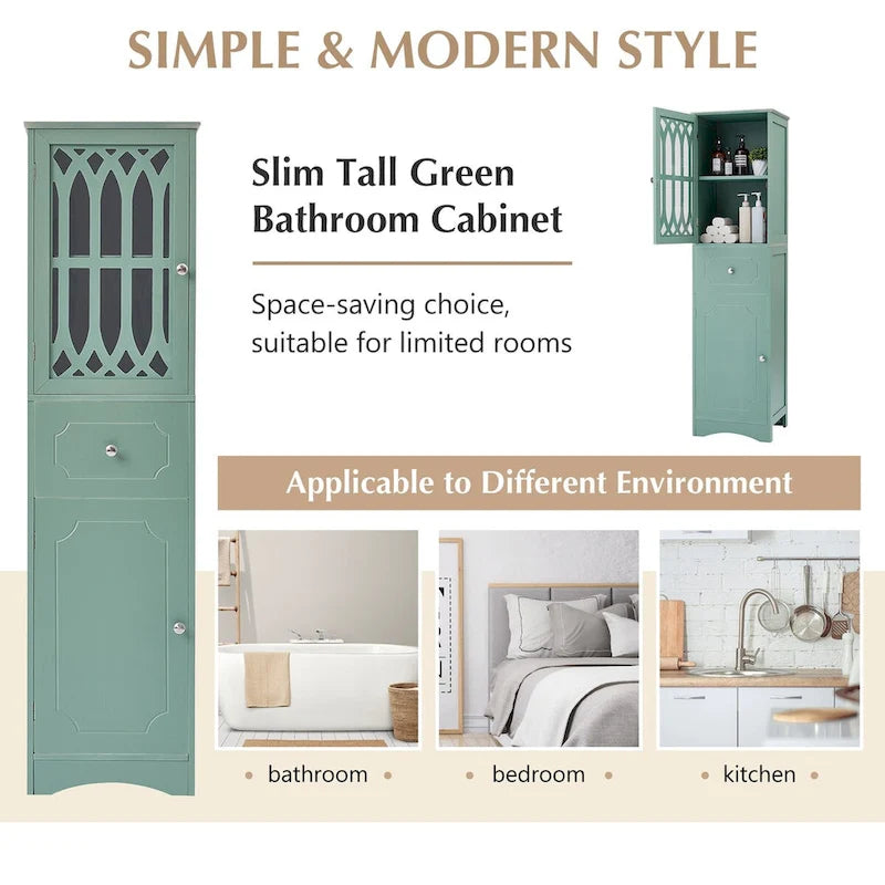 Freestanding Tall Bathroom Storage Cabinet with Drawer and Acrylic Door