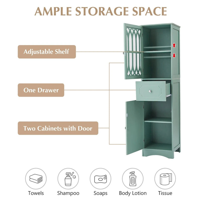 Freestanding Tall Bathroom Storage Cabinet with Drawer and Acrylic Door
