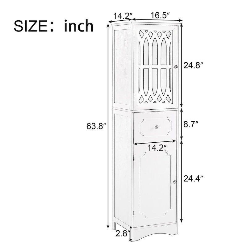 Freestanding Tall Bathroom Storage Cabinet with Drawer and Acrylic Door