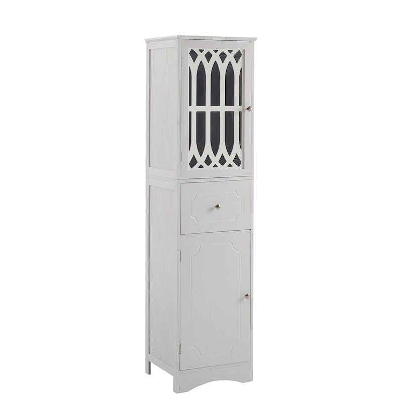 Freestanding Tall Bathroom Storage Cabinet with Drawer and Acrylic Door