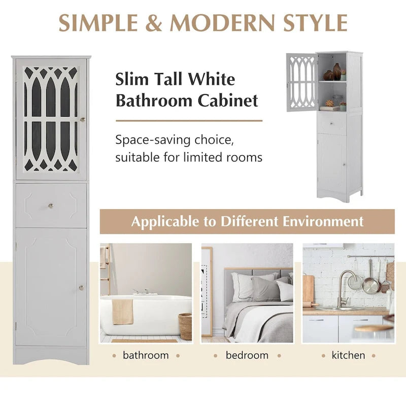 Freestanding Tall Bathroom Storage Cabinet with Drawer and Acrylic Door