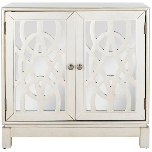 2-Door Mirrored Storage Chest Silver Finish Solid Wood Geometric Cabinet