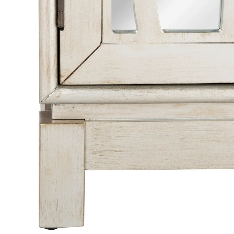 2-Door Mirrored Storage Chest Silver Finish Solid Wood Geometric Cabinet