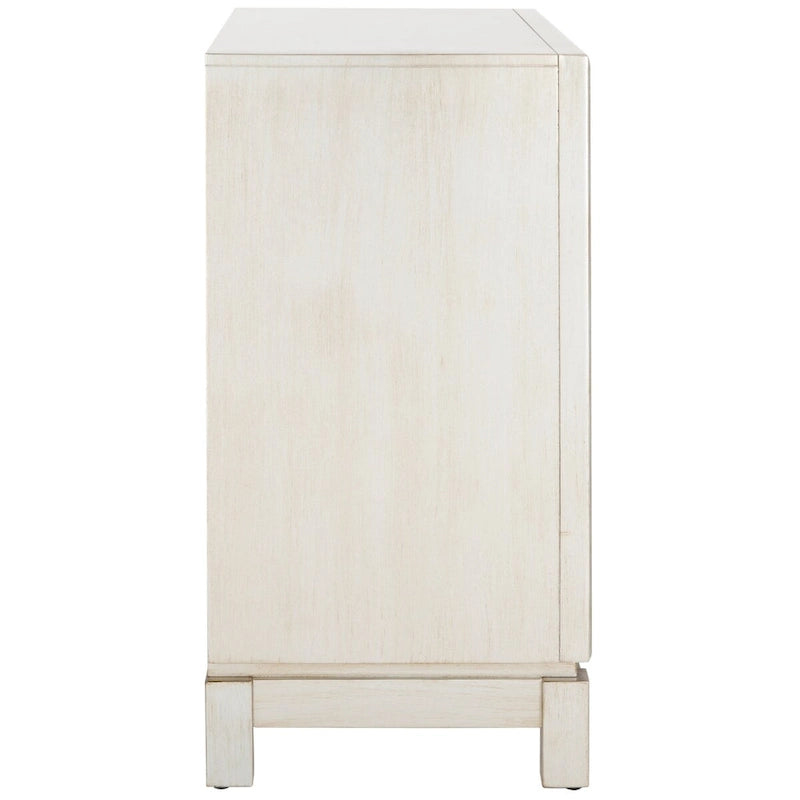 2-Door Mirrored Storage Chest Silver Finish Solid Wood Geometric Cabinet