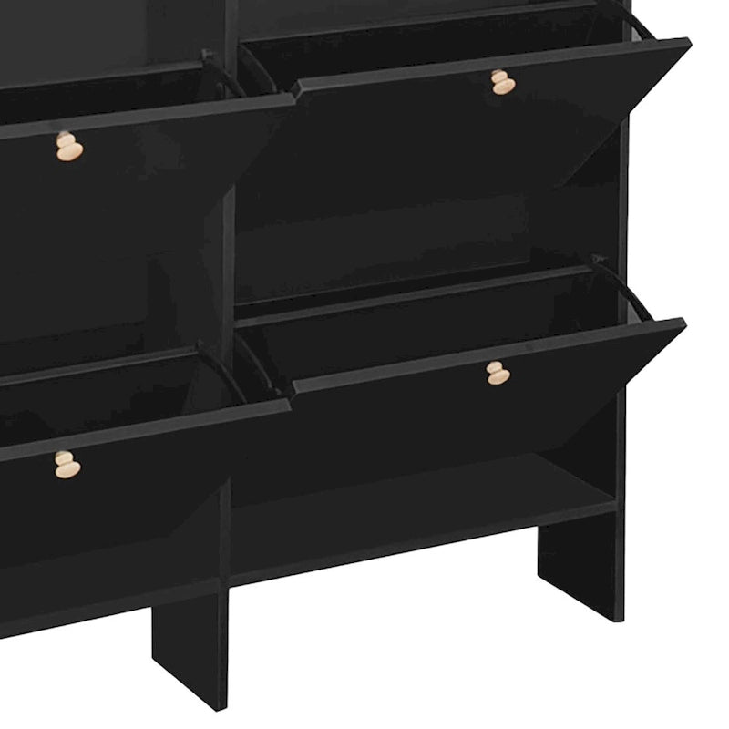 Tall Freestanding Shoe Storage Cabinet with Flip Drawers and Hooks, White & Black