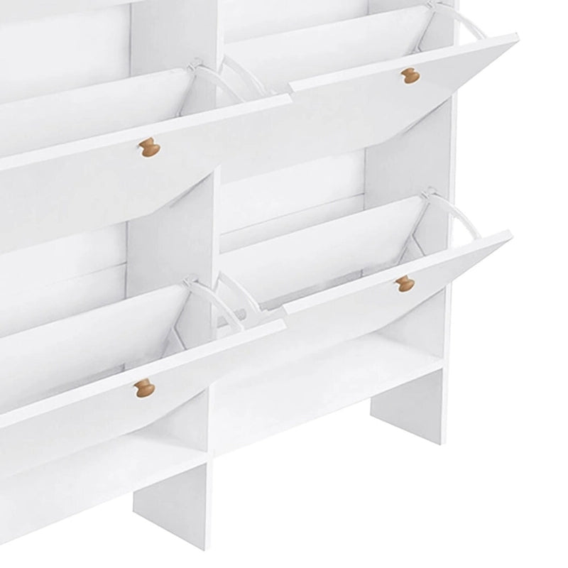 Tall Freestanding Shoe Storage Cabinet with Flip Drawers and Hooks, White & Black