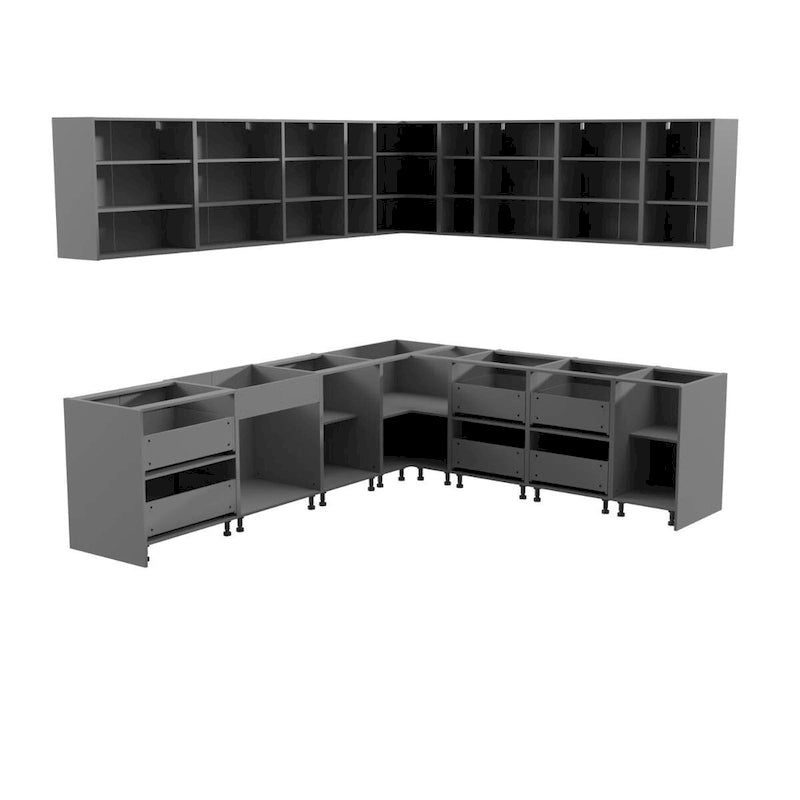 L-Shaped Modern Gray Matte Kitchen Wall and Base Cabinet