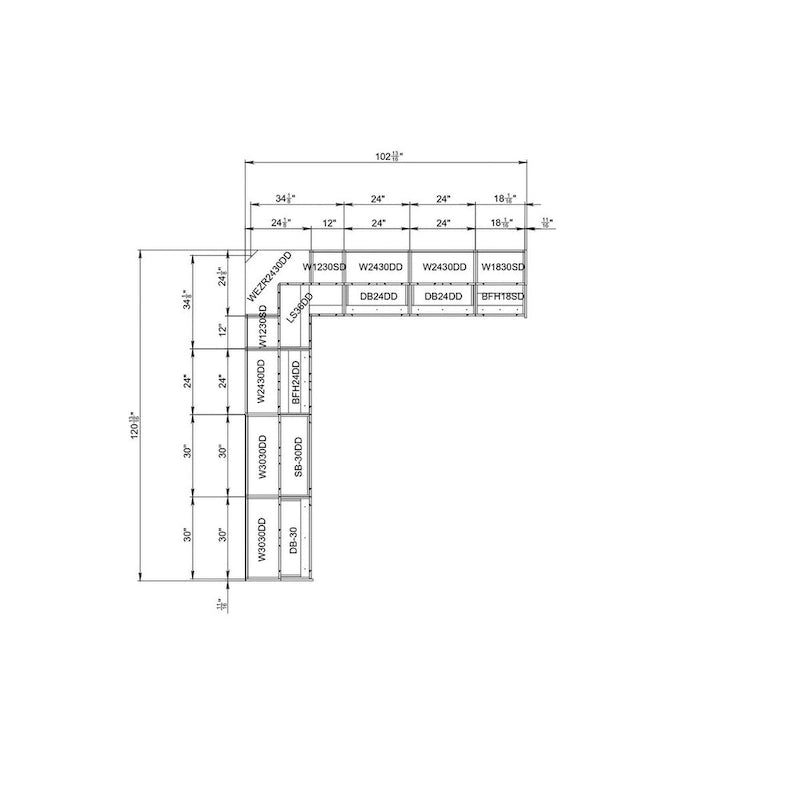 L-Shaped Modern Gray Matte Kitchen Wall and Base Cabinet