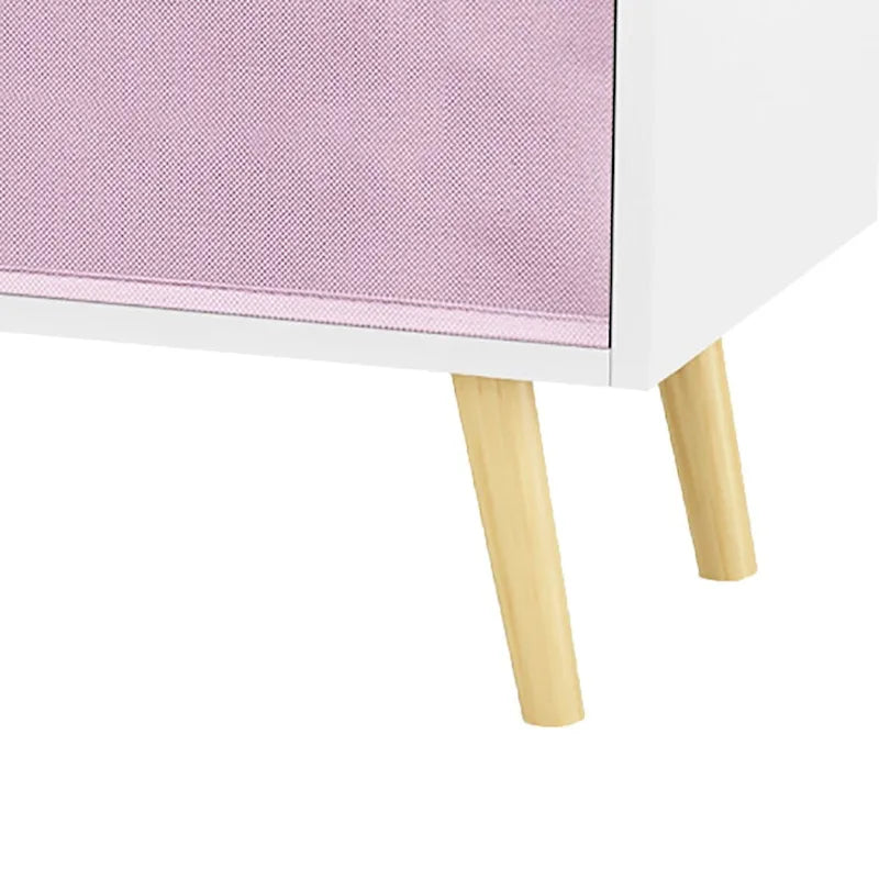 White Grey & Pink Wooden Storage Cabinet with Fabric Drawers and Open Shelf