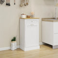 Tilt-Out Trash Cabinet with Storage Drawer White Black Wood