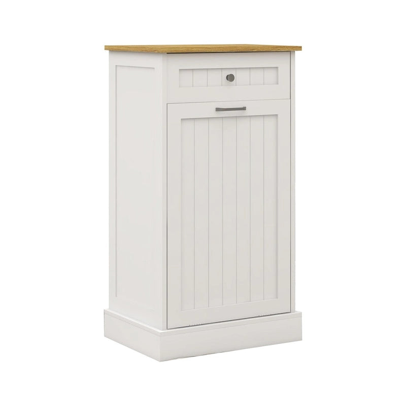Tilt-Out Trash Cabinet with Storage Drawer White Black Wood