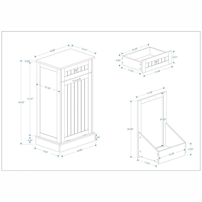 Tilt-Out Trash Cabinet with Storage Drawer White Black Wood