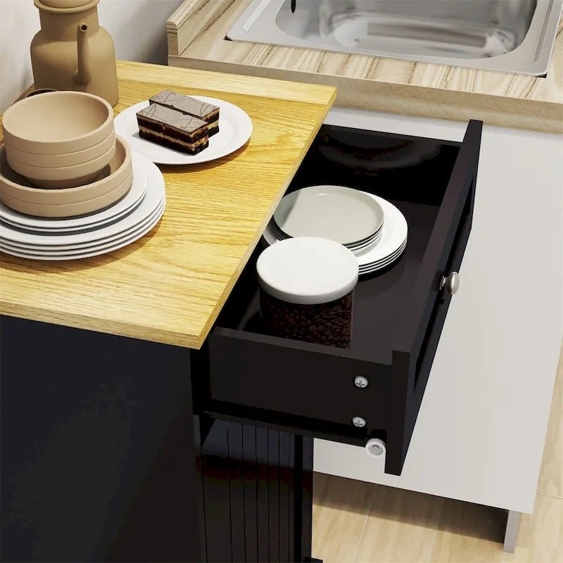 Tilt-Out Trash Cabinet with Storage Drawer White Black Wood
