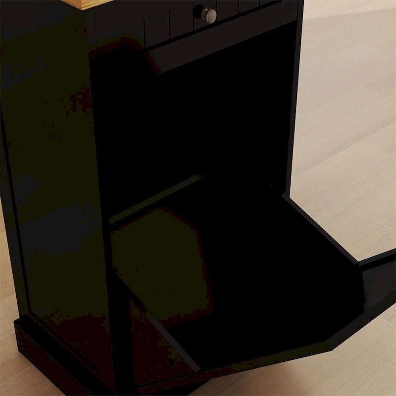 Tilt-Out Trash Cabinet with Storage Drawer White Black Wood