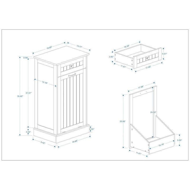 Tilt-Out Trash Cabinet with Storage Drawer White Black Wood