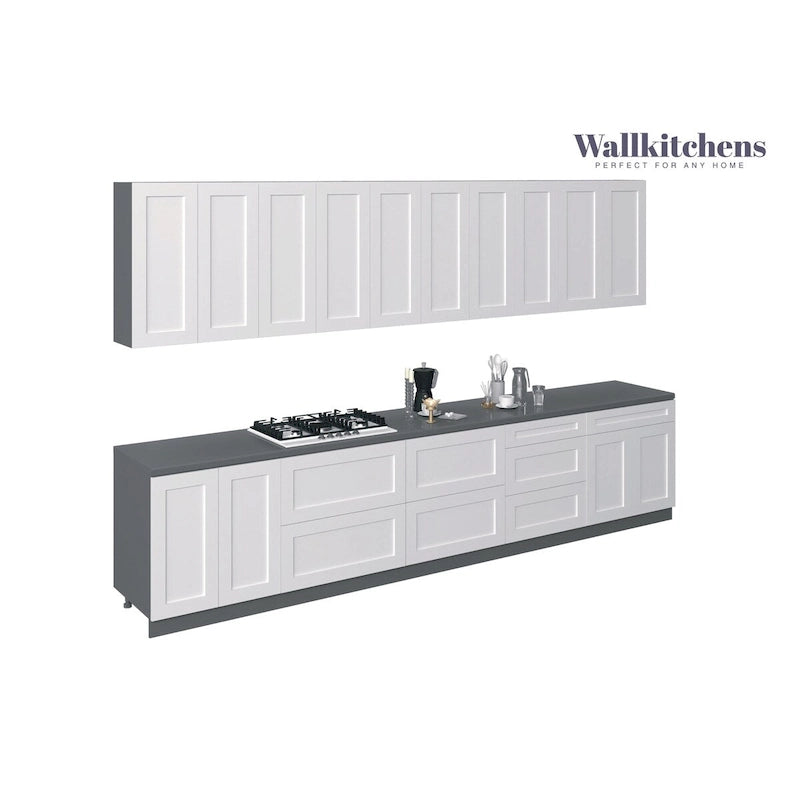 White Matte Kitchen Wall and Base Cabinets with Drawer Fronts